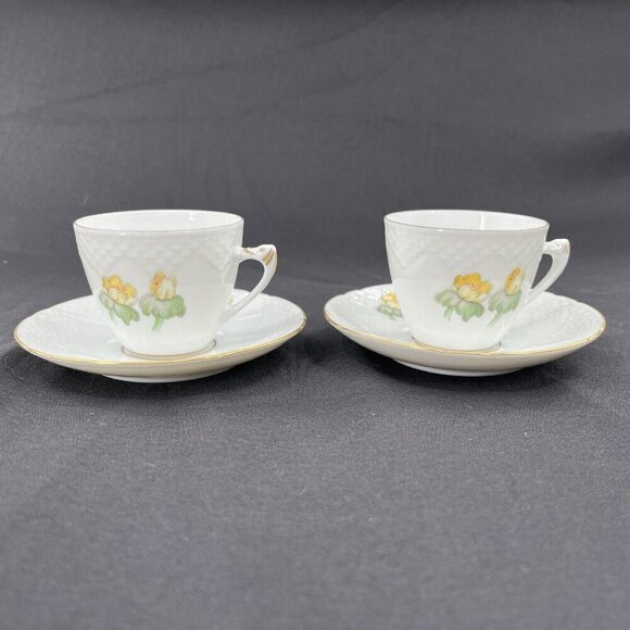 Bing & Grondahl B&G Kjobenhavn Denmark Porcelain Cups Saucers Yellow Set of 2 - Picture 1 of 10